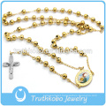 New Arrival 316 Stainless Steel Cube Beads Gold Necklace with Crucifix Cross and San Judas Religious Rosary for Prayer